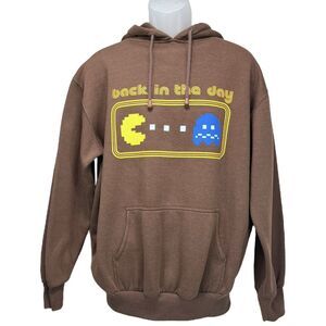 Pac Man Men's Large Back in The Days Y2K Brown‎ Hoodie Pullover Sweatshirt